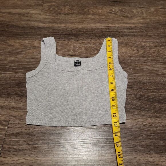 Shein Baby Doll Ribbed Crew Neck Cropped Gray Tank Top Shirt Women's Size XS - Picture 4 of 5